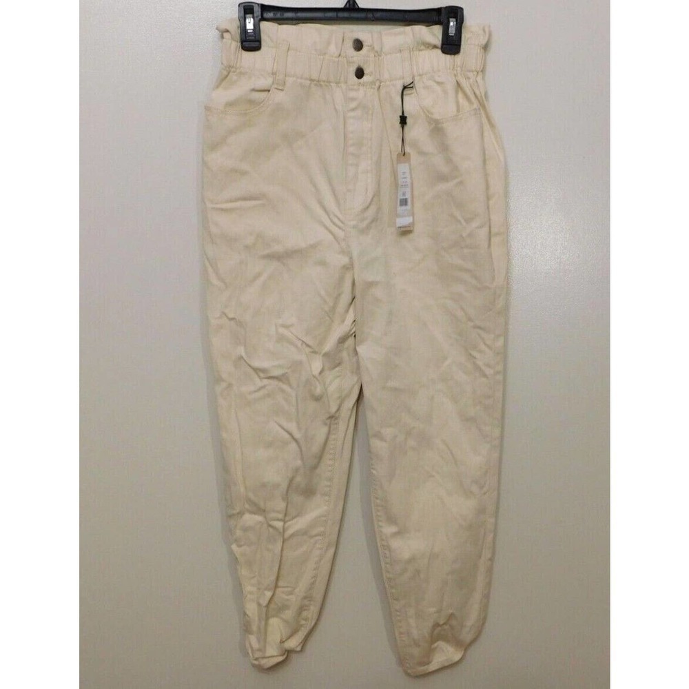 JR497 BCBGENERATION Cream Paper Bag Waist Pants Size 28